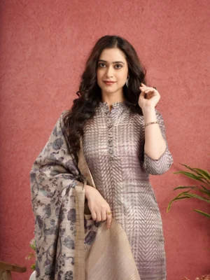 Purple with Chikoo Ready to Wear Silk Kurti Set