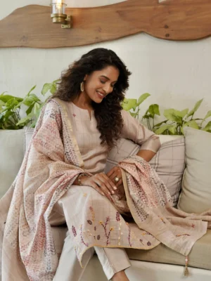 Pehrava in Hand Kantha Ready to Wear Silk Kurti Set