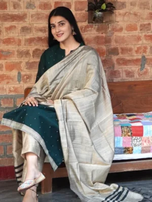 Blissful Green & Beige Cotton Silk Kurti Set